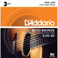 Струны DAddario EJ10-3D 80/20 Bronze 10-47 Extra Light (3-pack)