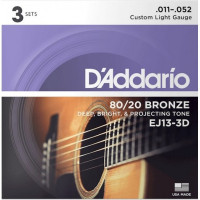 Струны DAddario EJ13-3D 80/20 Bronze 11-52 Custom Light (3-pack)