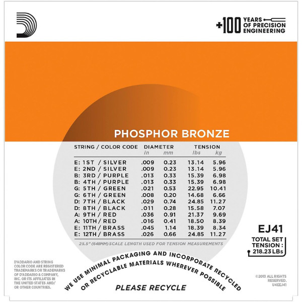 Струни DAddario EJ41 12-String Phosphor Bronze 9-45 Extra Light