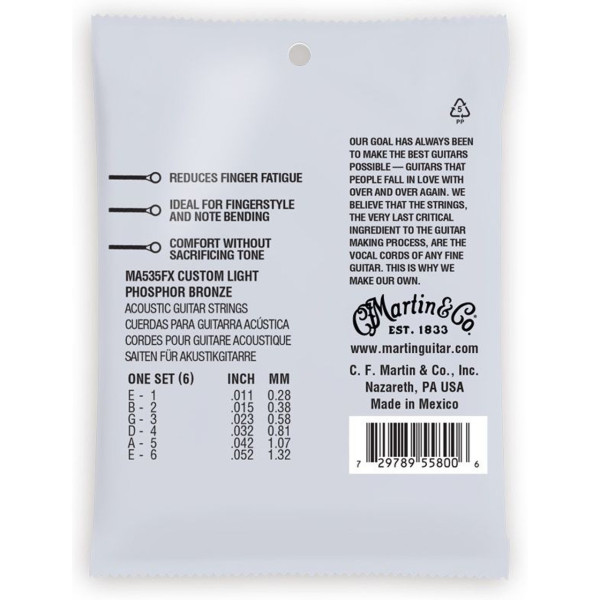Струни Martin MA535FX Flexible Core Phosphor Bronze Authentic 11-52 Custom Light