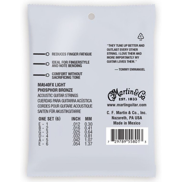 Струни Martin MA540FX Flexible Core Phosphor Bronze Authentic 12-54 Light Tommy Emmanuel