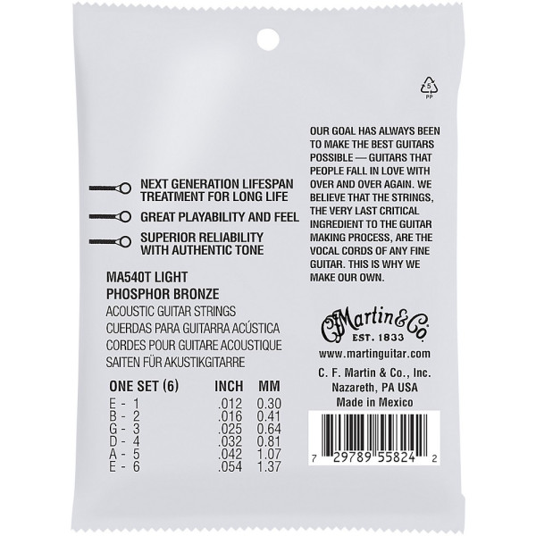 Струни Martin MA540T Lifespan 2.0 Authentic Phosphor Bronze 12-54 Light