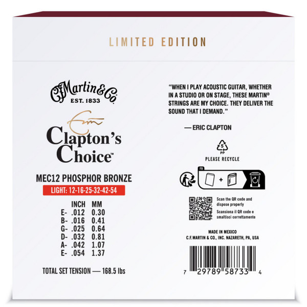 Струни Martin MEC12 Claptons Choice Phosphor Bronze 12-54 Light