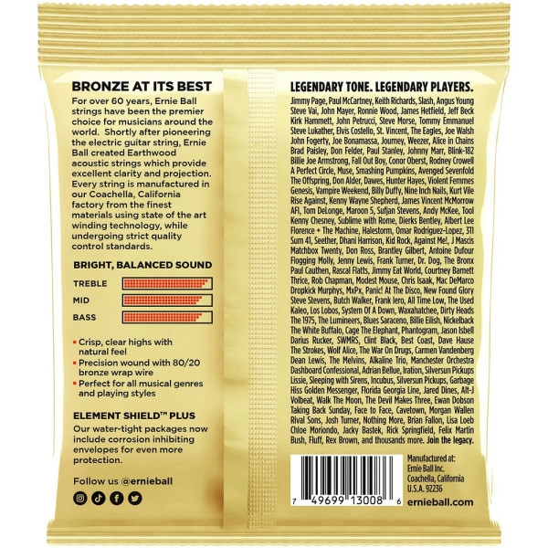 Струны Ernie Ball 3008 Earthwood 80/20 Bronze 10-52 Rock and Blues 3-pack