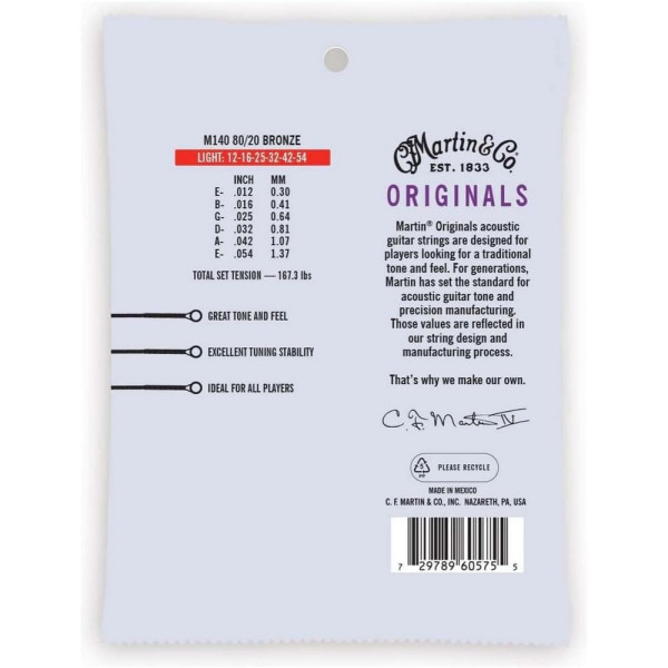 Струни Martin M140 The Originals 80/20 Bronze 12-54 Light