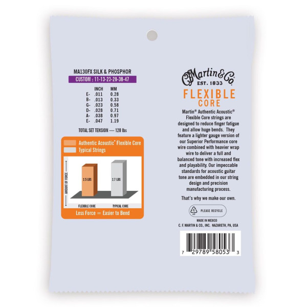 Струни Martin MA130FX Flexible Core Silk & Phosphor 11-47 Custom