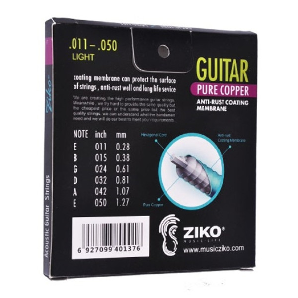 Струни Ziko DR-011 Pure Copper 11-50 Custom Light