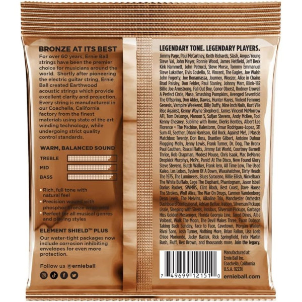 Струни Ernie Ball 2151 Earthwood Phosphor Bronze 10-52 Rock and Blues