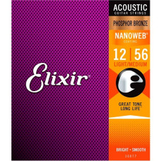 Струни Elixir 16077 NANOWEB Phosphor Bronze 12-56 Light-Medium