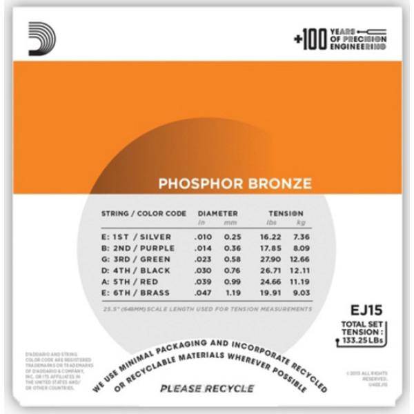 Струни DAddario EJ15 Phosphor Bronze 10-47 Extra Light