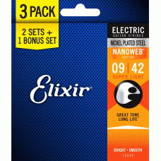 Струни Elixir 16540 NANOWEB 9-42 Super Light Bonus pack (3 pack)