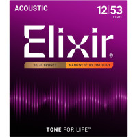 Струны Elixir 11052 NANOWEB 80/20 Bronze 12-53 Light