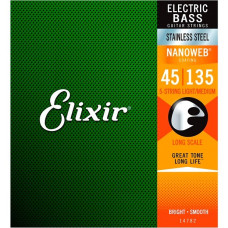 Струни Elixir 14782 NANOWEB Stainless Steel Bass 45-135 Light/Medium 5-string