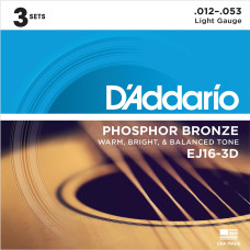Струни DAddario EJ16-3D Phosphor Bronze 12-53 Light (3-pack)