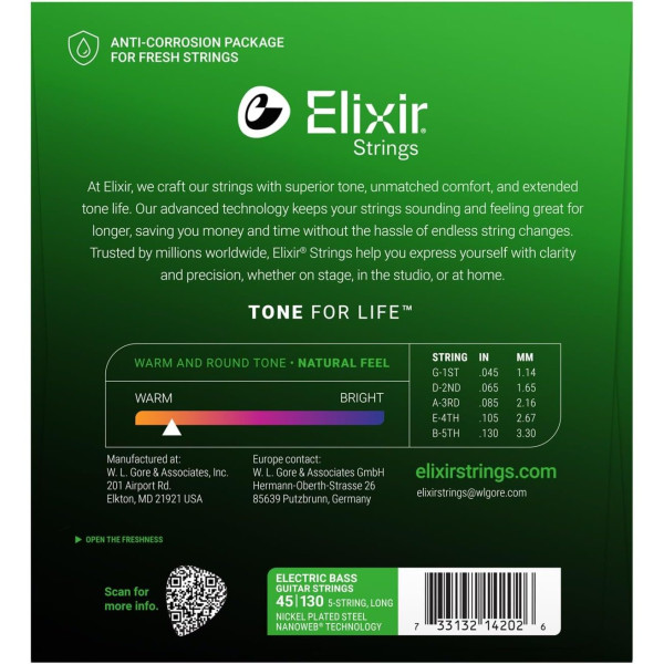 Струни Elixir 14202 Nanoweb Bass 45-130 5-string